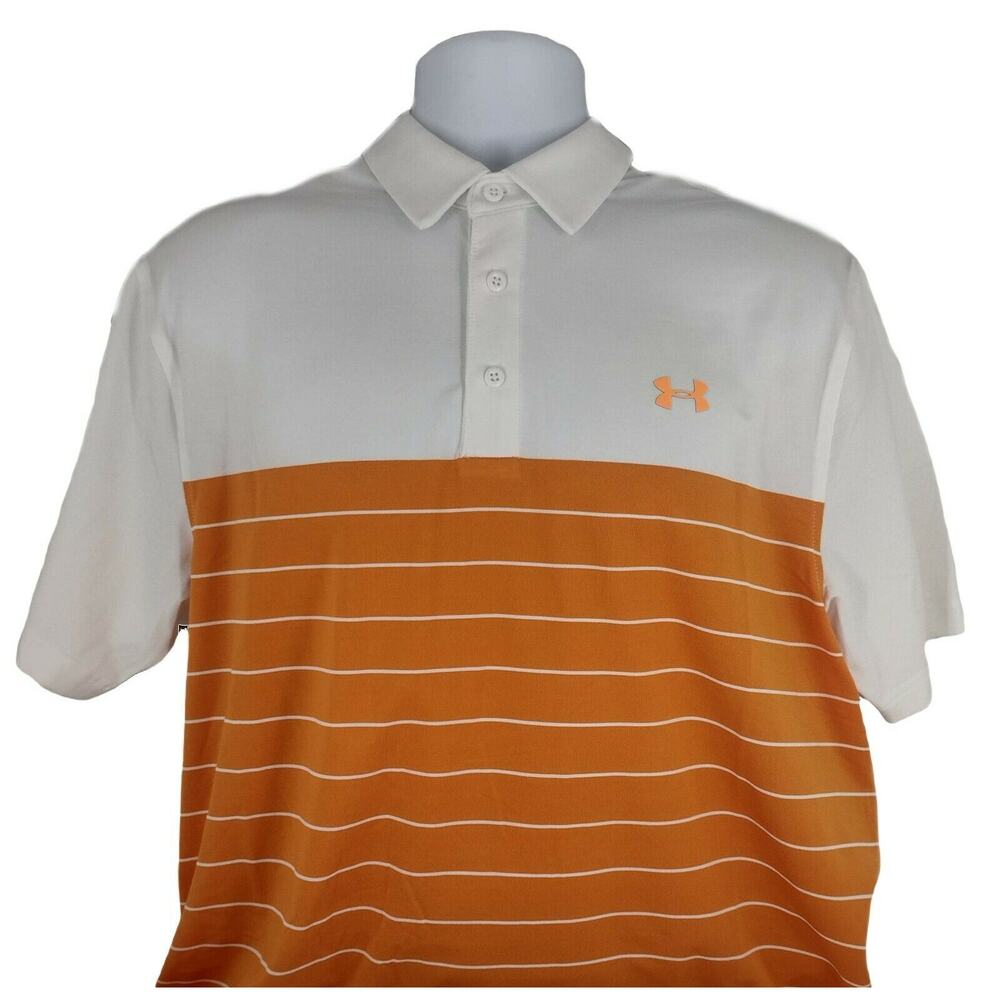 UnderArmour UA Golf HeatGear Short Sleeve Loose Fit Polo Shirt Orange White L